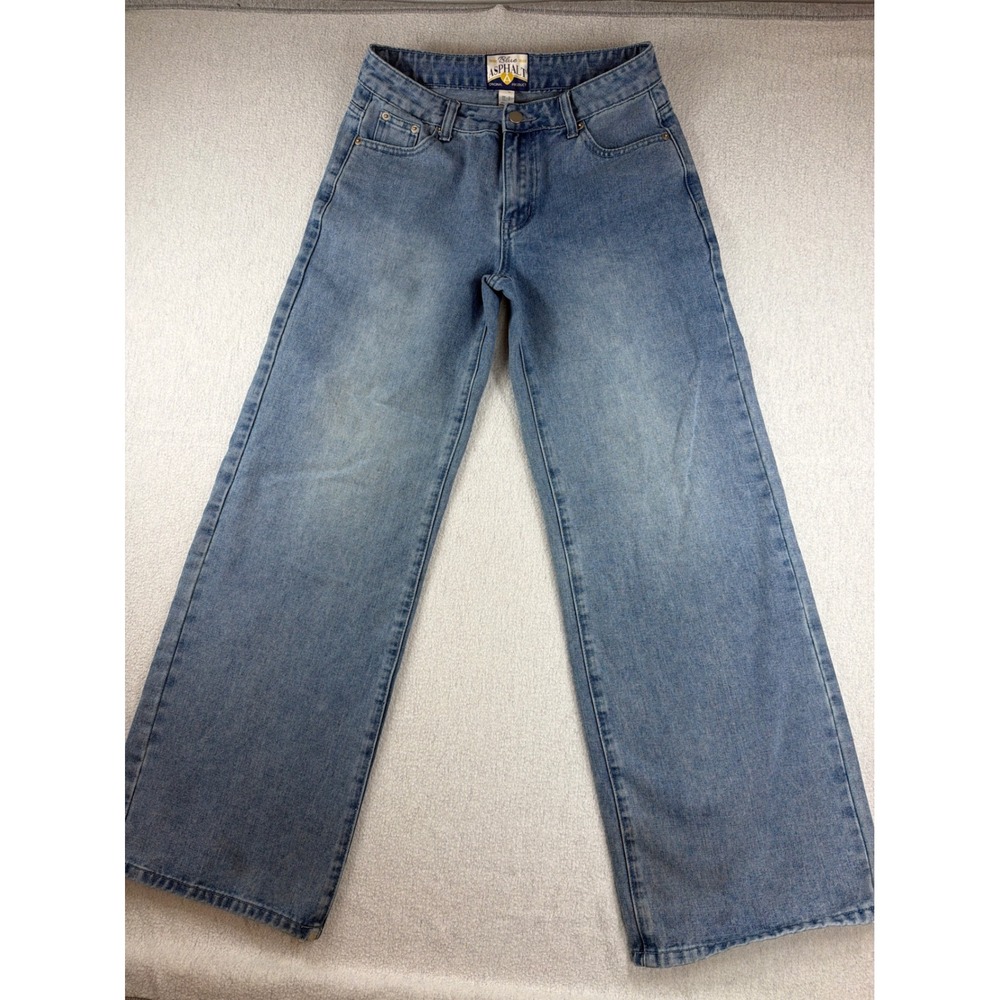VINTAGE Y2K Blue Asphalt Low Rise Wide Leg Jeans Baggy Skater Distressed Wash S